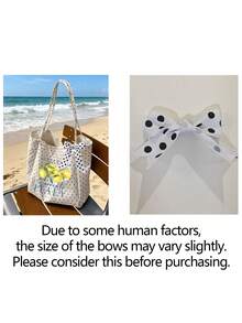 "Lemon Sorrento Italy" Pattern White Polka Dot Beach Tote Bag Set With Bow Ribbon, Large Capacity Foldable, Can Be Used As Shopping Bag, Travel Bag, Commuter Bag, Ideal For Beach Trips, Pool Parties, Shopping And Daily Use, Suitable For Women, Travelers And Beach Lovers, Perfect For Spring Break, Easter, Vacation And Gifts, Can Be Used As Beach Bag, Shopping Bag And Travel Companion - Multicolor - View 11