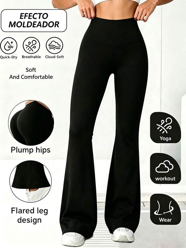 Leggings De Mujer,Pantalones acampanados con elástico cruzado, pantalones minimalistas de cintura alta para ir al trabajo y yoga, adecuada para uso diario y entrenamiento