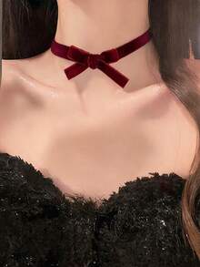 1pc Women's Vintage Gothic Velvet Bow Choker Necklace, Fashionable Personalized Collarbone Chain Necklace - Multicolor - View 2