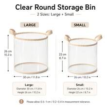 Foldable Round Transparent Storage Basket, Square Visual Storage Bin With Handle, Clothes And Towel Organizer Bucket, Home Wardrobe Living Room Bathroom Desktop Organizer Basket, Suitable For Books, Toys, Clothes, Cabinet, Item Organization And Storage - Transparent Beige - View 9