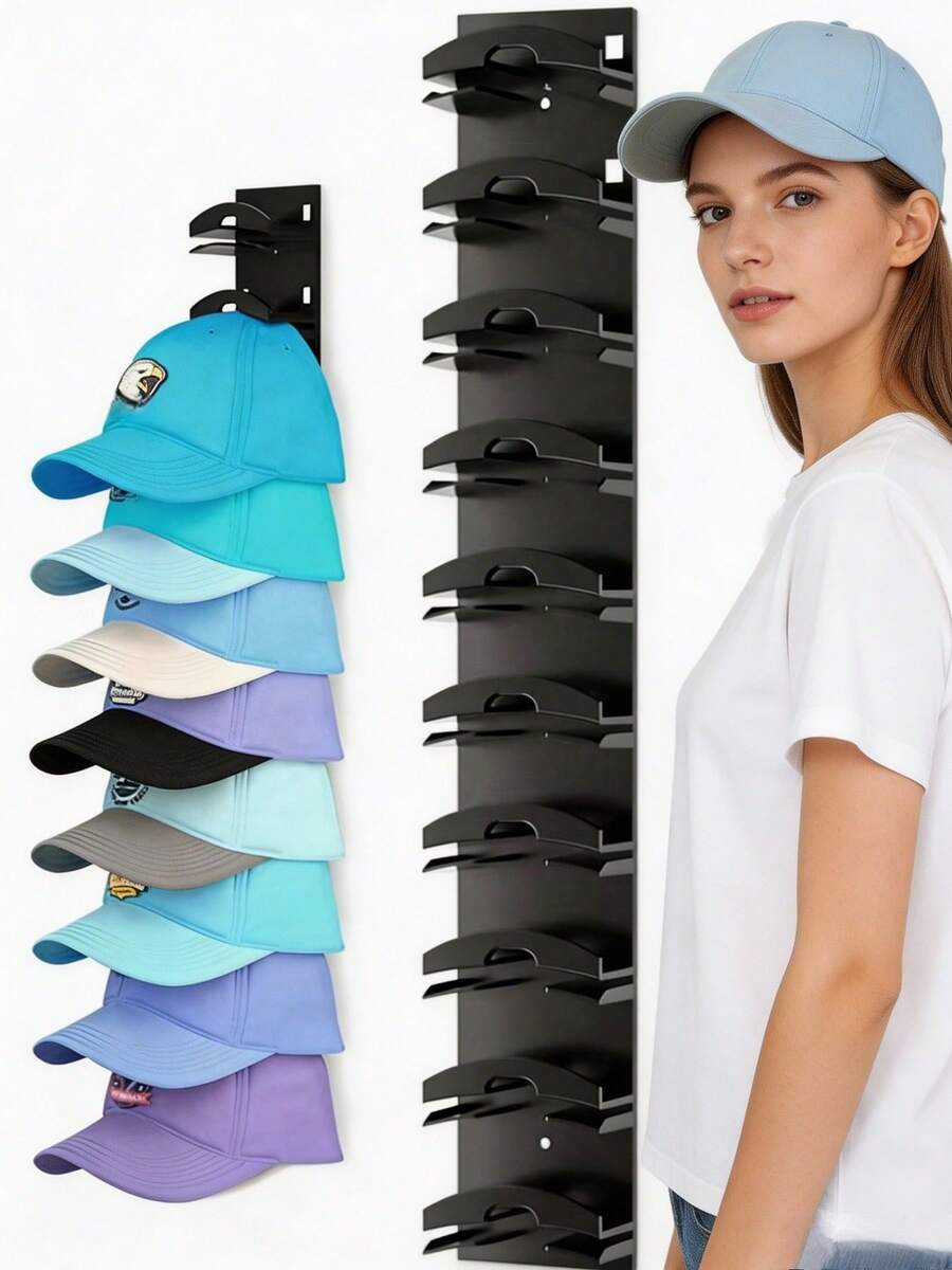 1pc Baseball Cap Storage Rack, Wall-Mounted, Door-Mounted, Cabinet-Mounted Hat Rack; Multi-Layer Hat Storage Design, Suitable For Entryway, Bedroom (Adhesive / Screw Installation Options), Medium/M
