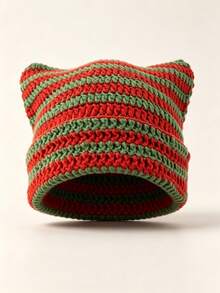 1 pieza Gorro de punto cálido de otoño/invierno, Gorro de punto con orejas de gato estilo Y2K lindo, Gorro minimalista de moda para mujer - gorro de punto con orejas de gato - Ver 17