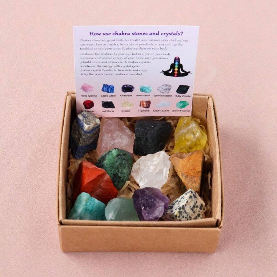 12pcs Crystal Stone Set, Suitable For Yoga, Meditation, Natural Crystal Stone Set, Best Gift For Birthday And Graduation - 12pcs - View 1