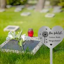 1pc Heart-Shaped Dandelion Pattern Memorial Tombstone - Weather-Resistant Stainless Steel Material, 12x28cm, Engraved With Eulogy, Lawn Display, English Text, Cemetery Decoration, Perfect For Garden Outdoor Decor - A - View 8