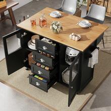 Kitchen Island With Shelves - Black/White - 黑色 - 查看 2