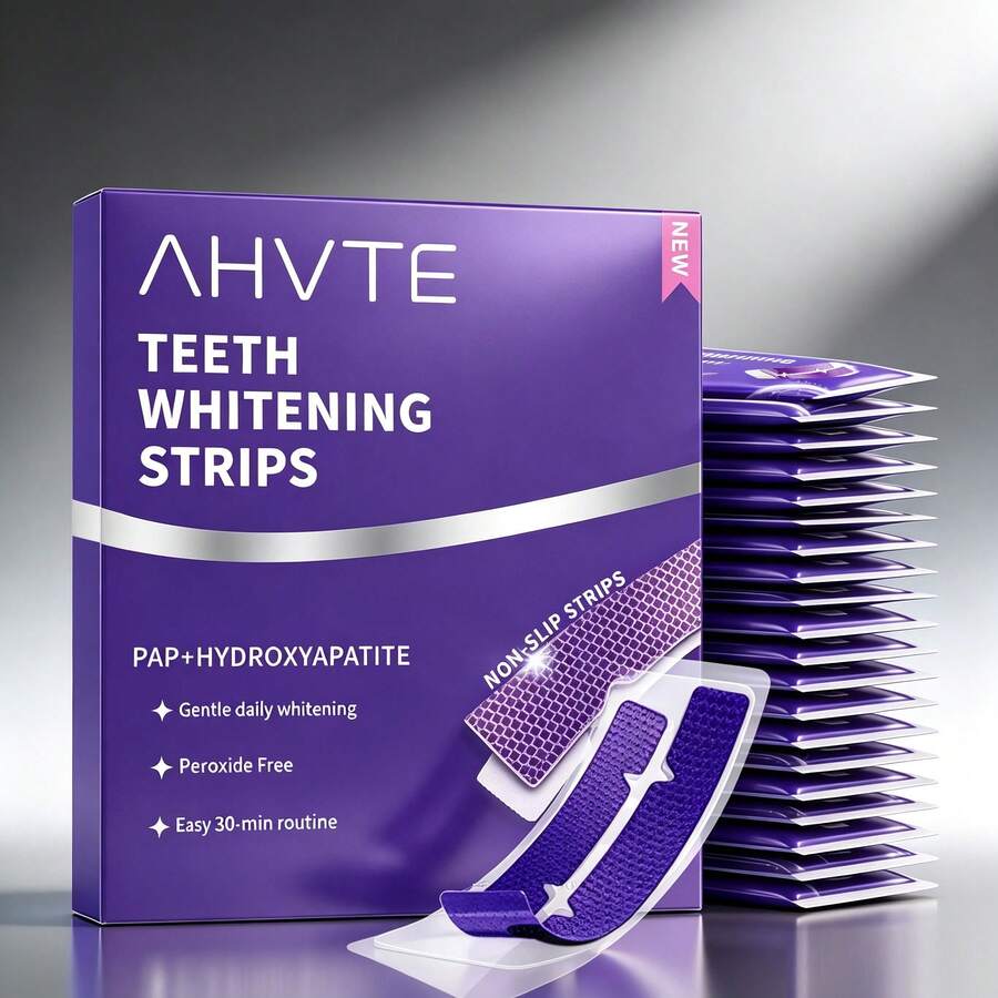 AHVTE Strip Pemutih Gigi Ungu, Pas Anti-Selip, Lembut Tanpa Menyebabkan Sensitivitas Gigi, Melindungi Enamel Gigi, Mudah Dibawa, Penting untuk Liburan, Kencan, Pernikahan, Perjalanan - Mengupas - View 1