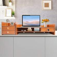 Soporte para monitor resistente con cajón, soporte elevado para monitor, estante de escritorio, organizador para oficina, estudio y juegos. - color madera - Ver 7