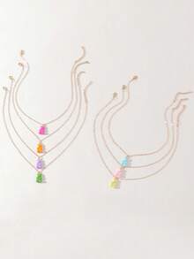 7pcs/Set Girls Colorful Resin Bear Pendant Necklace Set Combination Suitable For Daily Decoration - Multicolor - View 6