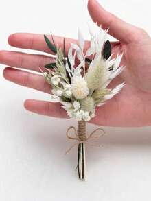 1/2/4/6/12pcs Artificial Mini Flower Bouquets, Suitable For Home Table Centerpiece Decoration, Party Cake Decoration, Groom And Groomsmen Artificial Boutonniere, Bohemian Style Men's Vintage Wedding Party Ball Decoration, Gift For Bridal Shower - White-green 1 - View 4