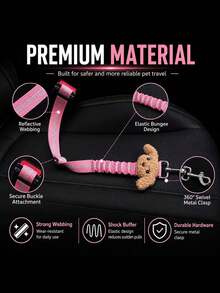 1pc Cute Dog Car Safety Belt Reflective Webbing Elastic Retractable Rope New Pet Car Cat Leash - A - View 4