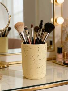 1pc Beige Marble-Patterned Multifunctional Storage Box - Can Be Used As Makeup Brush Holder, Bathroom Rinse Cup/Toothbrush Cup, Minimalist Desktop Organizer, Suitable For Vanity, Office, Bathroom, Sink (Multipurpose) - Multicolor - View 7