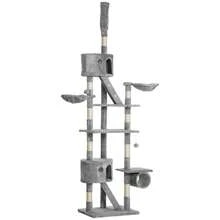 Katzenkratzbaum 240-260 cm Deckenhoch Kratzbaum groß Kletterbaum Katze Kratzbaum für große Katzen mit Sisalseil Hellgrau On-Site - Hellgrau + Plüsch - Übersicht 7