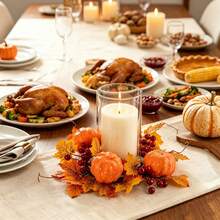 Fall Wreath Candle Rings Artificial Maple Leaf Pumpkin Candle Garland - Orange - View 4