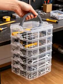 Large 5/6-Layer Transparent Storage Box With Lid And Handle, Suitable For Storing Jewelry And Valuable Items. Transparent Tool Storage Box, Home Screw, Wrench, Hardware Accessories Sorting Storage Box, With Snap Closure Design, Removable Grid, Also Suitable For Storing Sewing Supplies, Accessories And Office Supplies. - Multicolor - View 5