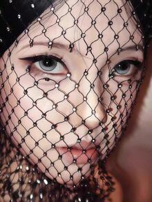 European And American Style Hot Girl Rhinestone Face Mask Elastic Black Mesh Head Cover Headscarf Sparkling Rhinestone Music Festival Fishnet Veil Atmosphere - Multicolor - View 10