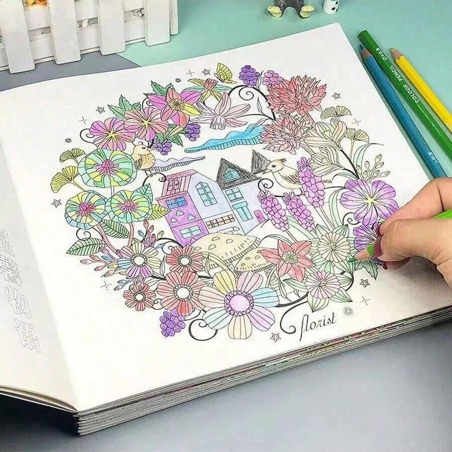 Best-Selling 24-Page 18.5*18.5cm English Version Magic Forest Coloring Book, Stress Relief Adult Edition Hand-Drawn Coloring Book - Single Piece - View 1