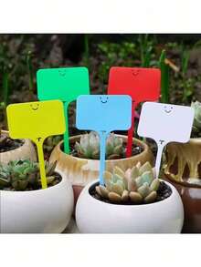 50 Peças Etiquetas de Plantas de Jardim em Formato de T, Reutilizáveis, Compatíveis com Marcador Permanente, Etiquetas de Nome de Sementes de Plástico à Prova d'Água, Adequadas para Jardinagem Interna/Externa, Plantas em Vasos e Cuidados com o Gramado - Estilo sorridente (várias cores) - Visão 9