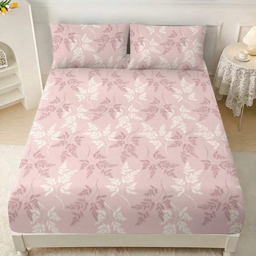 1pc Minimalist Modern Floral & Fine Leaf Branch Pattern Printed Brushed Bed Cover, Bedroom Printed Bedspread, Mattress Cover, Mattress Protector, Bedding Set (Pillowcase Not Included) - Multicolor - View 1