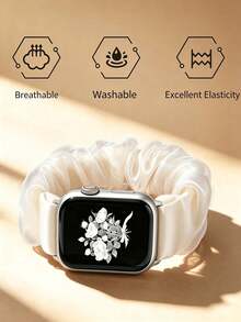 Huastonband 1pc Cream White Braided Elastic Nylon Hair Tie Breathable Comfortable Sports Watch Band For Women, Compatible With Apple Watch 38/40/41/43mm, 42/44/45/46/47/49mm, Suitable Compatible With Apple Watch Ultra/SE/S11/S10/S9/S8/S7/S6/S5/S12, Ideal For Outdoor Sports, Fitness, Young Fashion, White Lace Women's Style, Autumn Beach Accessory, Holiday Gift, Halloween - Milky White - View 8