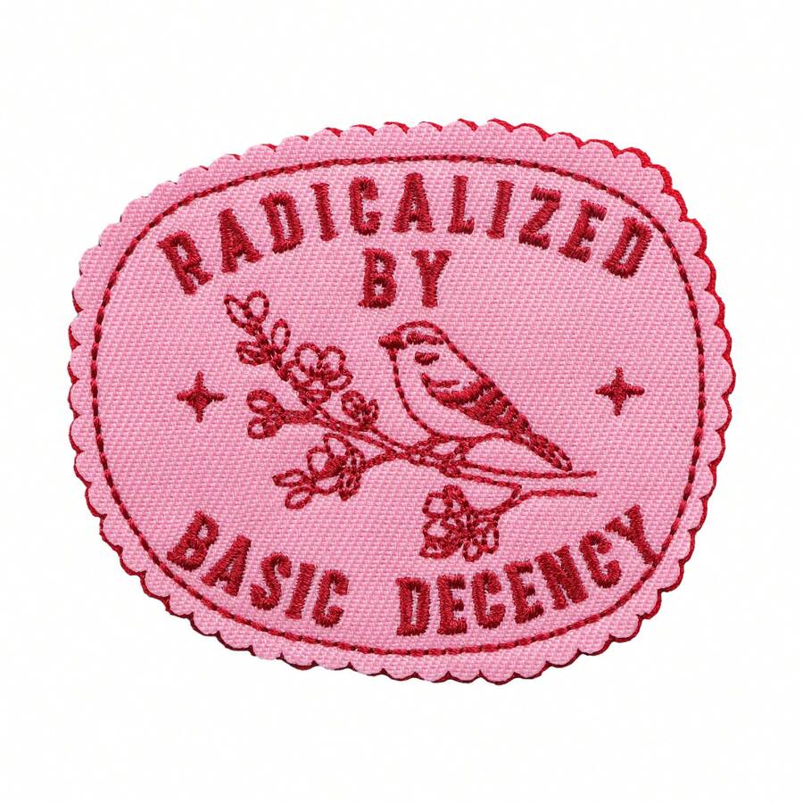 1pc Pink Embroidered Floral Bird Hot Melt Glue Patch Basic Etiquette Cloth Sticker - A - View 1