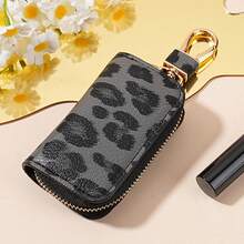 Personalized Multicolor Leopard Print Zipper Key Case Car Key Pouch Unisex Car Key Storage Bag Creative Leopard Print Leather Pendant Keychain - A - View 13