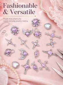 5/10/20 pièces Pendentif croix rond style japonais mignon et doux en forme de cœur violet, sceptre magique, accessoires de bijouterie DIY faits main pour collier, bracelet, boucle d'oreille, porte-clés, accessoire pour cheveux, décoration de coque de téléphone, convient pour les amis, les meilleures amies, cadeau de vacances, cadeau exquis - Multicolore - Voir 2