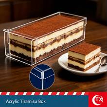 Molde de tarta de queso Tiramisu de acrílico transparente con tapa, molde rectangular desmontable, caja de exhibición de pastel de mousse cuadrada, bandeja larga para base de pastel - Blanco - Ver 2
