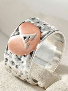 Gmzalx Niche Vintage Women's Ring, Asymmetrical Handmade Hammered Texture Band Design, Multifunctional Wear For Girlfriend - Two-color - View 10
