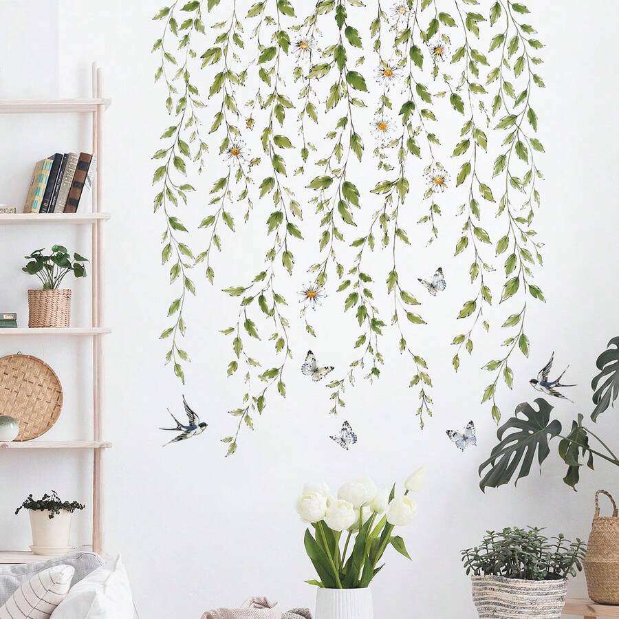 2 buah Stiker Dinding Mural Latar Belakang Ranting Willow yang Dapat Dilepas, Dekorasi Rumah Musim Panas, Seni Dinding Latar Belakang, Dekorasi Rumah, Warna Campuran, Stiker Dinding Perekat Sendiri - 69412-QYTF - View 1