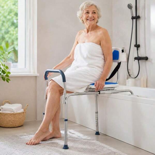 Sliding Shower Chair, 400 Lbs Tub Transfer Bench For Bathtub With Swivel Seat, Padded Shower Bench With Arms And Backrest, Height Adjustable For Handicap, Adults, Seniors, Elderly And Disabled-XY790337