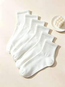 1/10 Pairs Women's Black & White Solid Color Short Socks, Comfortable Breathable Minimalist Casual Women's Socks, Moisture-Wicking, Couple Style, Suitable For Daily Wear, Home, Office, School, Sports, All Seasons - Black and White - View 3
