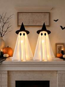 Light Up Halloween Scary Ghost Decorations,Ghosts With Witch Hats Includes A String Of Lights,Ghost Table Centerpiece For Tabletop Decor,Mantel,Dining Table,Indoor,Home,Farmhouse(Powered By 2 AA Batteries; Not Button Cells.) - Ghost - View 7