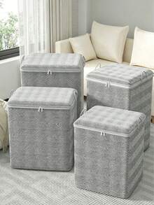 1pc Grey Large Capacity Clothing Storage Bag, With Dual Alloy Zippers And Sturdy Handles, Suitable For Home Clutter, Clothing And Seasonal Bedding Organization, Bedroom Essentials, Dorm Essentials, Closet Storage Organizer Bag - Grey - View 3