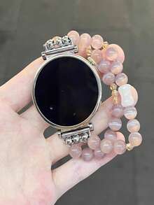 1pc Cat Eye Stone Bamboo Knot Beaded Watch Band, Accessory For Apple Watch - Baby Pink - View 5