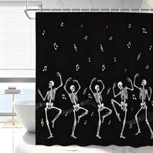 1pc Multi-Size Dancing Skeleton Musical Note Halloween Shower Curtain Bathroom Curtain Decorative Shower Curtain, Bathroom Accessories Home Decor Gift - Includes 12 Hooks - Multicolor - View 9