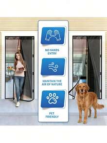 Puerta de protección magnética de 1 pieza con cortina de red de cierre automático, malla de encaje que mantiene alejados a los bichos, fácil instalación, transpirable e ideal para varias escenas. - negro rayado - Ver 5