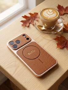 Étui de téléphone personnalisé en cuir synthétique à texture de litchi avec nom en feuille d'or, cadre électrolytique argenté, découpe complète de la caméra à grand trou, coque de protection antichoc, anti-chute, anti-rayures et anti-empreintes, convient pour iPhone 17 16 15 Pro Max, style luxe discret, étui de téléphone personnalisé avec lettres, cadeau pour femmes, hommes et travailleurs de bureau - Tabac - Voir 2