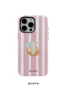 GIIPPA 1 pezzo Custodia per telefono con sfondo a righe dipinto a mano rosa chiaro e motivo a cocco, compatibile con Phone 17 Pro Max, Phone 16 Pro Max, 15 Pro Max, 14 Pro Max, custodia per telefono di alta moda coreana divertente, compatibile con 11/12/13/14/15/16 Pro Max Plus, design elegante adatto per uomini e donne, regalo perfetto per la fidanzata per Natale, San Valentino, Pasqua, stagione dei matrimoni e compleanno! - Blu e Bianco - Visualizzare 7