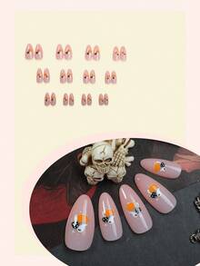 24 Stück mandelförmige Press-On-Nägel, süße Mini-Geister-Kürbis-Polka-Dot-Pilz-Acryl-Nagelspitzen, Nagelkunst-Accessoires für Frauen, weiches minimalistisches süßes Halloween-Design, geeignet für Halloween-Party, Trick or Treat, Herbst-Date, Reisefotografie - Verschiedenfarbig - Übersicht 2