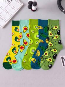1/5/10 Pairs Men's Mid-Calf Socks, Funny Green Avocado Cartoon Unisex Sports Style Long Socks, Crazy Happy Socks - Multicolor - View 23
