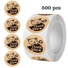 500PCS/Roll Cat Thank You Stickers, Cute Cat Thank You Labels, Handmade/Party Gift Box/Cake Sealing Stickers, 1 Inch Adhesive Labels Suitable For Convenience Store, Supermarket, Cake Shop, Bakery, Milk Tea Shop, Coffee Shop, Thank You For Your Order Stickers - Grateful - View 6