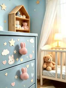 1pc Cute Rabbit Head Ceramic Drawer Pull, Macaron Color, Smooth And Durable, Suitable For Baby Bedroom Decor Creative, Personalized Baby Gift - Multicolor - View 7