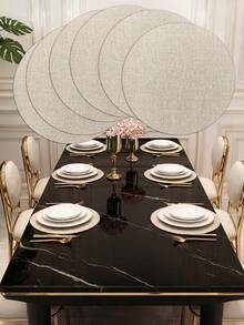 1/2/4/6pcs 15-Inch Round Vintage Placemats, Washable Heat-Resistant Insulated Pads, Suitable For Western Restaurants And Hotel Decor - Apricot - View 7