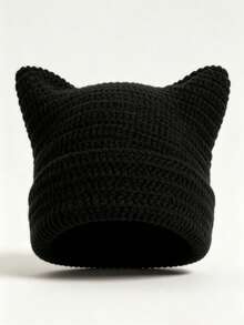 1 pieza Gorro de punto cálido de otoño/invierno, Gorro de punto con orejas de gato estilo Y2K lindo, Gorro minimalista de moda para mujer - gorro de punto con orejas de gato - Ver 14