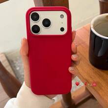 Liquid Silicone 3-Layer Full Coverage Soft Gel Rubber Phone Case Compatible With IPhone 17 Pro 17 Pro Max 17, Fresh Summer Color, Shockproof Protective Shell With Anti-Scratch Microfiber Lining, Compatible With IPhone 13 11 16 Pro Max 15 14 Plus 12 Mini XS Max 7 8 Plus - Chinese Red - View 2