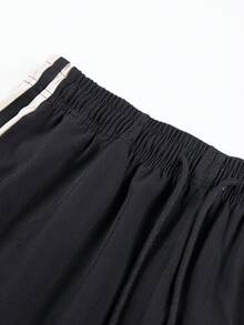 Women's Loose Straight Leg Casual Sports Pants, Striped Color Block Drawstring Elastic Waist Black, Spring/Autumn - Black - View 7