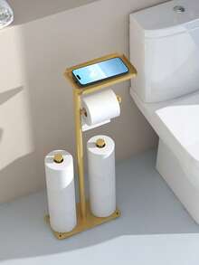 Floor Standing Toilet Paper Storage Rack,Freestanding Tissue Holder With Flat Top Shelf For Wet Wipes,Capacity Bathroom Organizer For Modern Restroom Separated Storage Zones Classify Daily Tissue And Spare Rolls Neatly,Simple Assembly Without Wall Mo - Multicolor - View 4