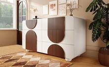 Sideboard With 6 Drawers, Elegant Curved Design White And Walnut Wood - Putih - View 9