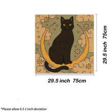 1pc Vintage Black Cat On Crescent Moon Tarot Cloth Cloud Star Celestial Altar Mat Soft Fabric Tarot Spread Table Cloth Witch Spiritual Divination Card Mat Home Ritual Decor Gift - Black - View 9