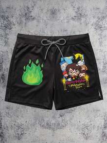 Strevion Harry Potter Men's Drawstring Waist Cartoon Print Square Leg Swim Trunks, Suitable For Summer Vacation And Beach - Multicolor - View 3